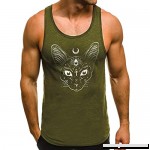 Men Fitness Muscle Cat Totem Print Sleeveless Bodybuilding Tight-Drying Vest Tops Army Green B07QF9P832